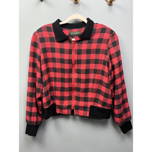 Hill Country‎ Red Buffalo Plaid Full Zip Jacket Coat Womens Large USA Made - Picture 1 of 8